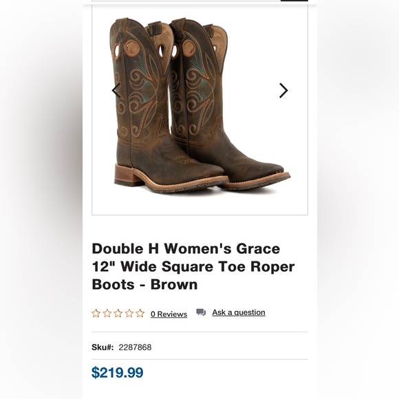 Women’s Cowboy Boots - Double H Women’s Grace 12” Wide Square Toe Roper Boots - Picture 5 of 5